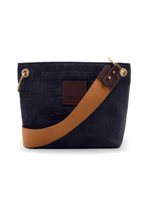 SANDRA BUCKET BAG • MINI • NAVY CROCO SUEDE