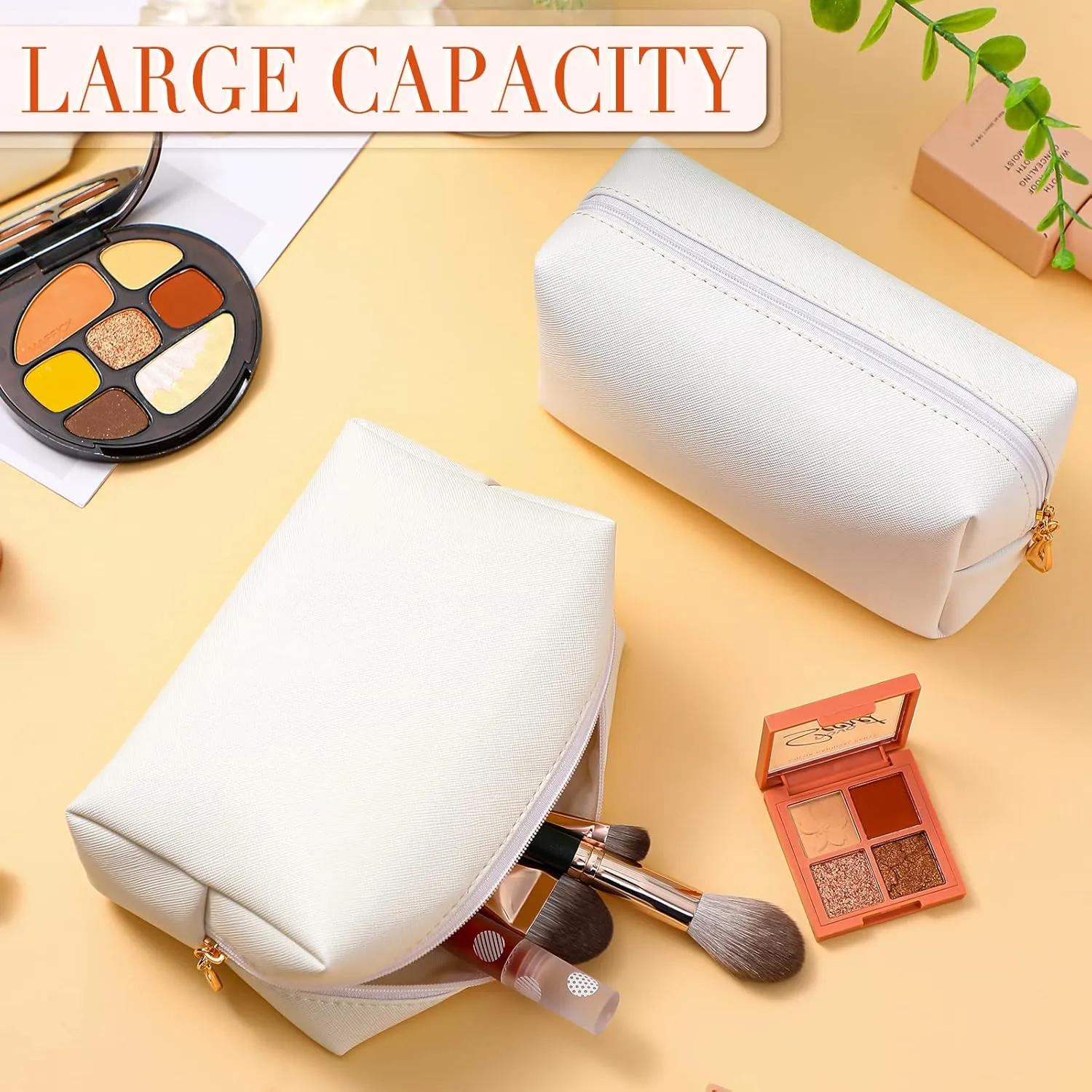 Sanwuta 9 Pcs Makeup Bags PU Double Zippers Cosmetic Bag Makeup Toiletry Pouch Bulk Portable Travel Organizers Case for Women Bachelorette Party End of the Year Graduation Gift(White)