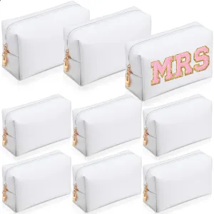 Sanwuta 9 Pcs Makeup Bags PU Double Zippers Cosmetic Bag Makeup Toiletry Pouch Bulk Portable Travel Organizers Case for Women Bachelorette Party End of the Year Graduation Gift(White)
