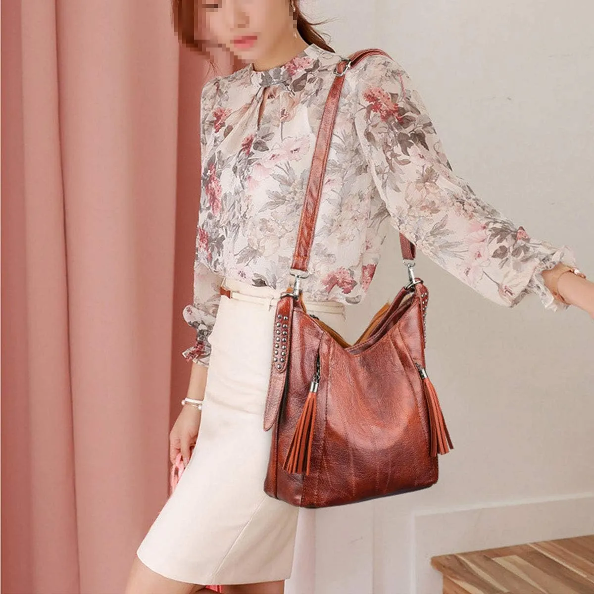 Satchel Handbags For Women Purses Ladies Shoulder Bag With Double Tassels Anti-theft Zipper Bag