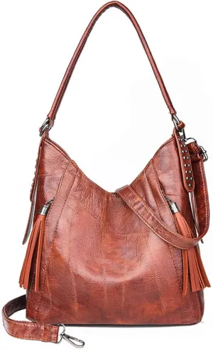 Satchel Handbags For Women Purses Ladies Shoulder Bag With Double Tassels Anti-theft Zipper Bag