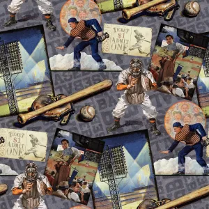Saturday Evening Post - Ballpark Legends - Vintage Baseball Collage Fabric