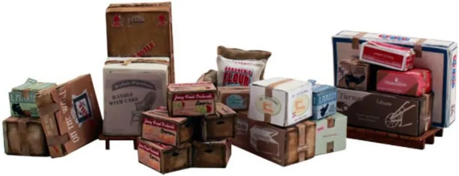 Scenic Accents Miscellaneous Packaged Freight (Boxes, Crates, Sacks Total 6 diff.) O Woodland Scenics