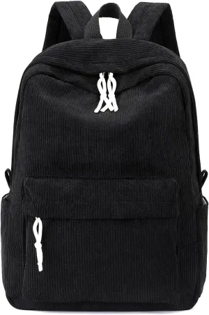 School Backpack for Girls Corduroy Bookbag 16inch Elementary Primary Preschool for Teen Boys Girl Travel Casual Daypacks (Black)