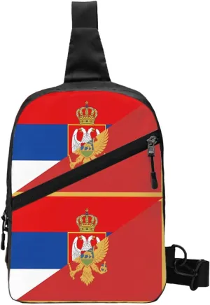 Serbia Montenegro Flag Packable Crossbody Bag Portable Sling Bags Foldable Travel Daypack Reusable Sports Shoulder Backpack Diagonally Chest Bag for Workout