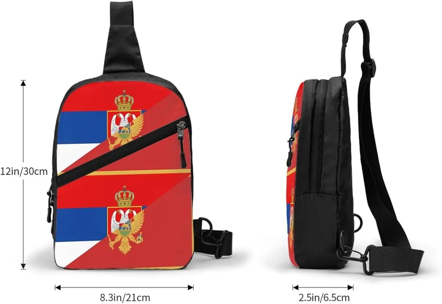 Serbia Montenegro Flag Packable Crossbody Bag Portable Sling Bags Foldable Travel Daypack Reusable Sports Shoulder Backpack Diagonally Chest Bag for Workout
