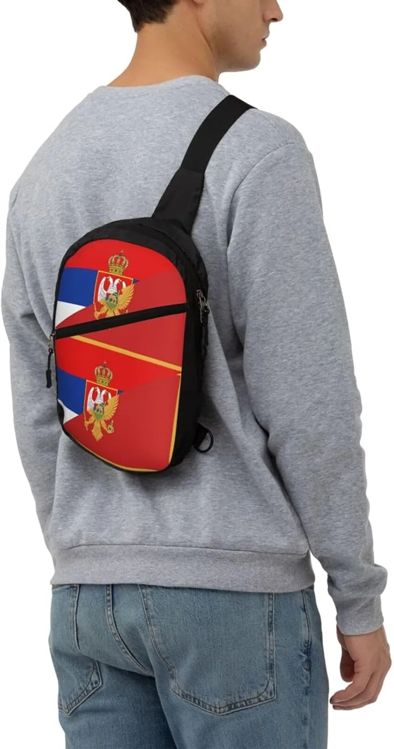 Serbia Montenegro Flag Packable Crossbody Bag Portable Sling Bags Foldable Travel Daypack Reusable Sports Shoulder Backpack Diagonally Chest Bag for Workout