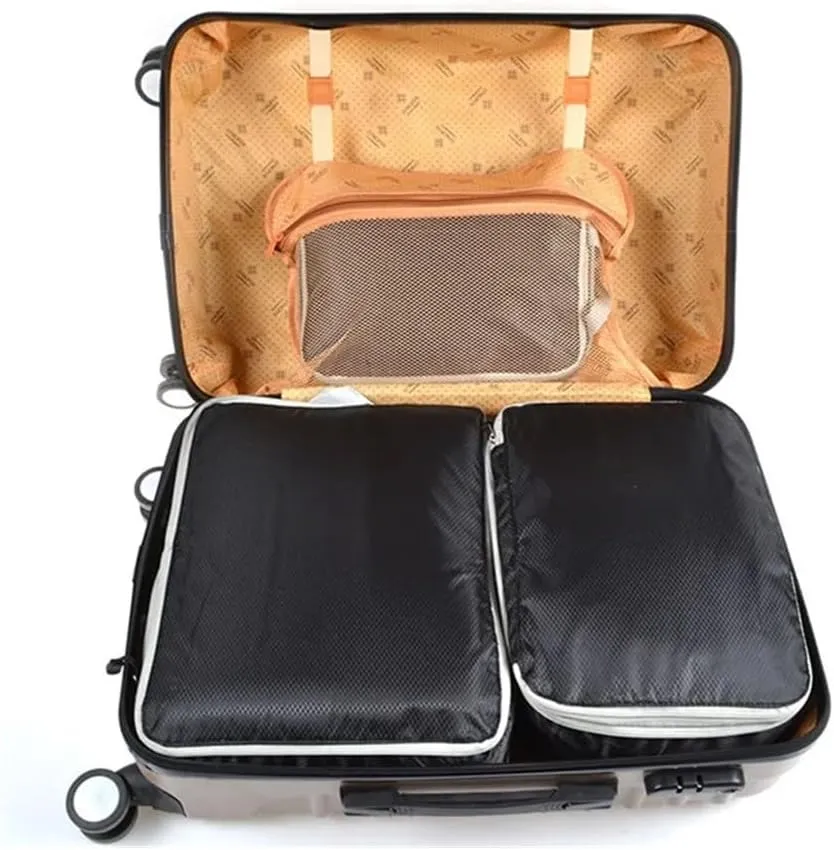Set/3 Pieces Compressible Packing Travel Storage Bag Cubes Waterproof Suitcase Nylon Portable With Handbag Luggage Organizer(SNX-3SET-blue1)
