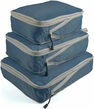 Set/3 Pieces Compressible Packing Travel Storage Bag Cubes Waterproof Suitcase Nylon Portable With Handbag Luggage Organizer(SNX-3SET-blue1)
