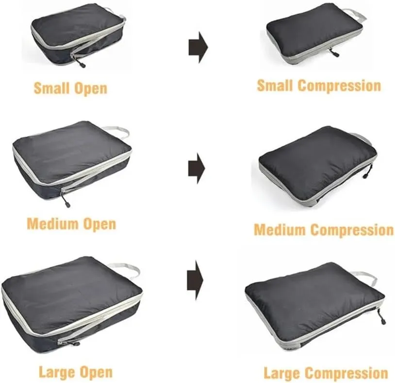 Set/3 Pieces Compressible Packing Travel Storage Bag Cubes Waterproof Suitcase Nylon Portable With Handbag Luggage Organizer(SNX-3SET-blue1)