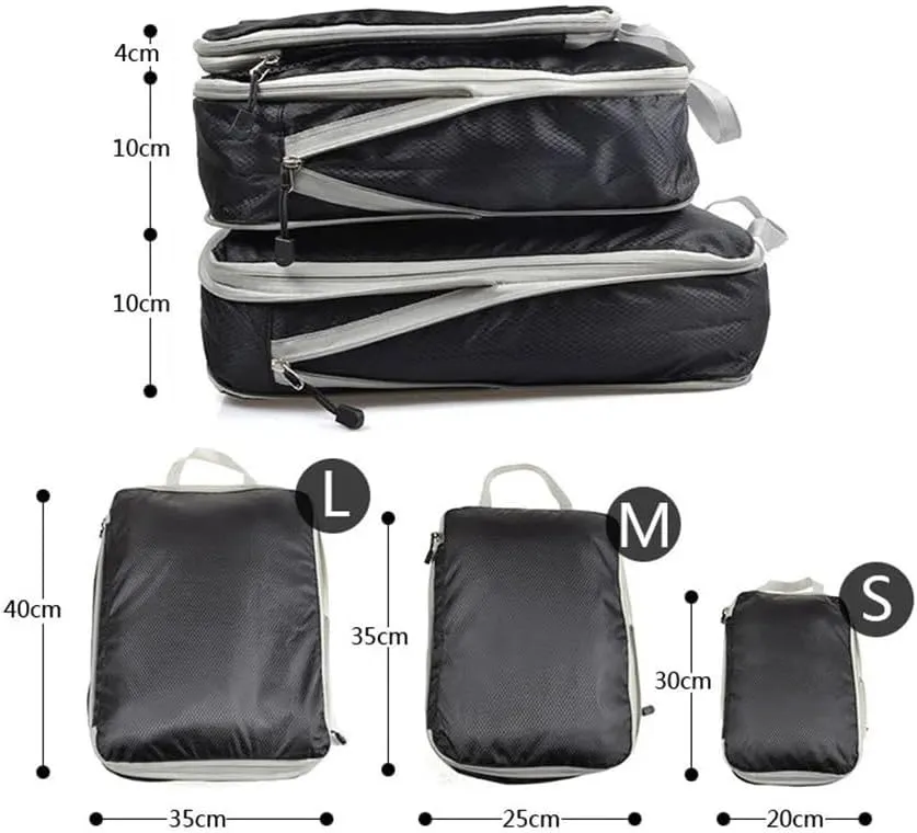 Set/3 Pieces Compressible Packing Travel Storage Bag Cubes Waterproof Suitcase Nylon Portable With Handbag Luggage Organizer(SNX-3SET-blue1)
