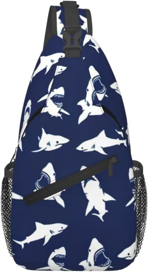 Shark Pattern with Various Gestures print Funny Sling Backpack Unisex Crossbody Shoulder Chest Bag Travel Hiking Daypack