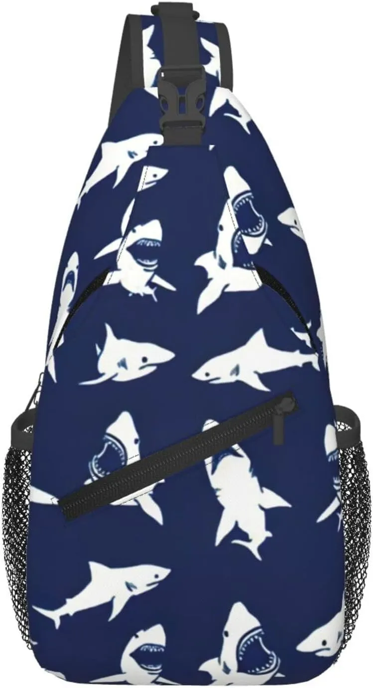 Shark Pattern with Various Gestures print Funny Sling Backpack Unisex Crossbody Shoulder Chest Bag Travel Hiking Daypack