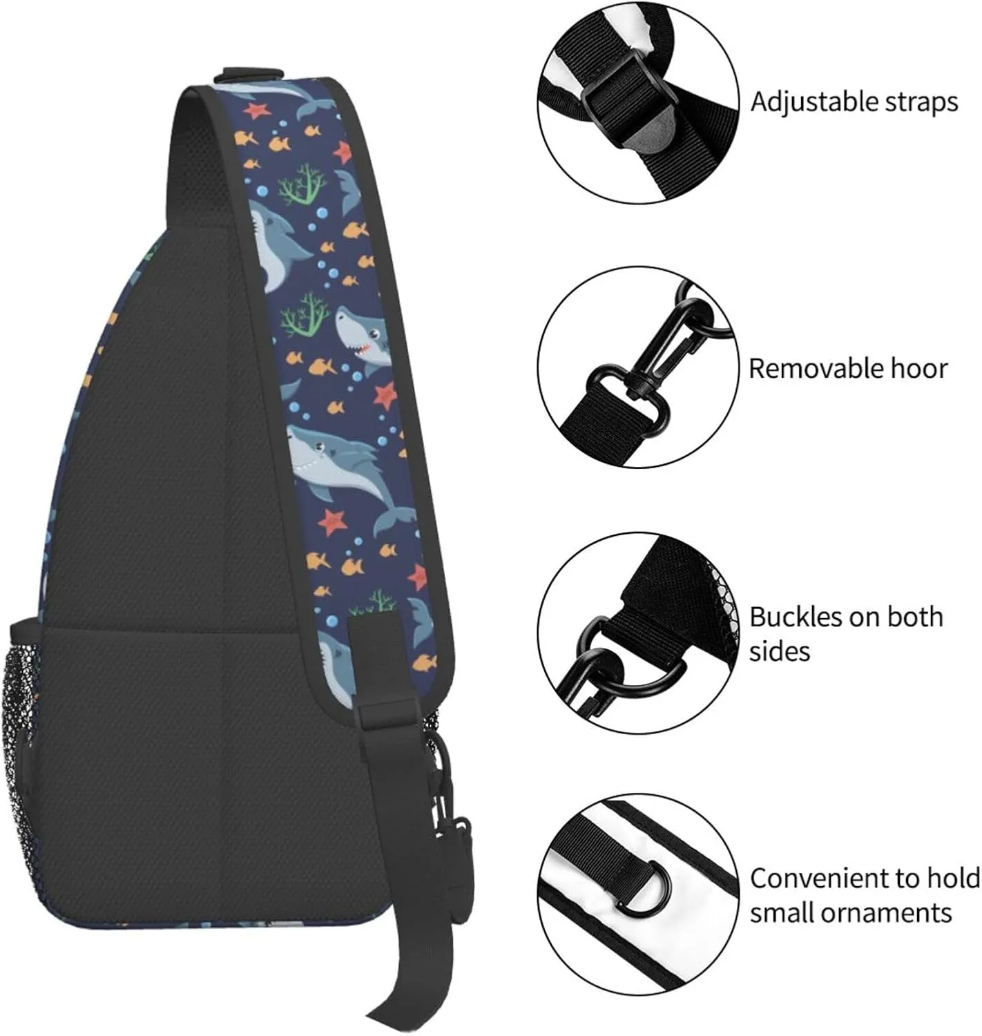 Sharks Sea Dwellers Marine Inhabitants Chest Sling Bag Crossbody Shoulder Backpack Bag Gym Cycling Travel Hiking Daypack Cross Bag