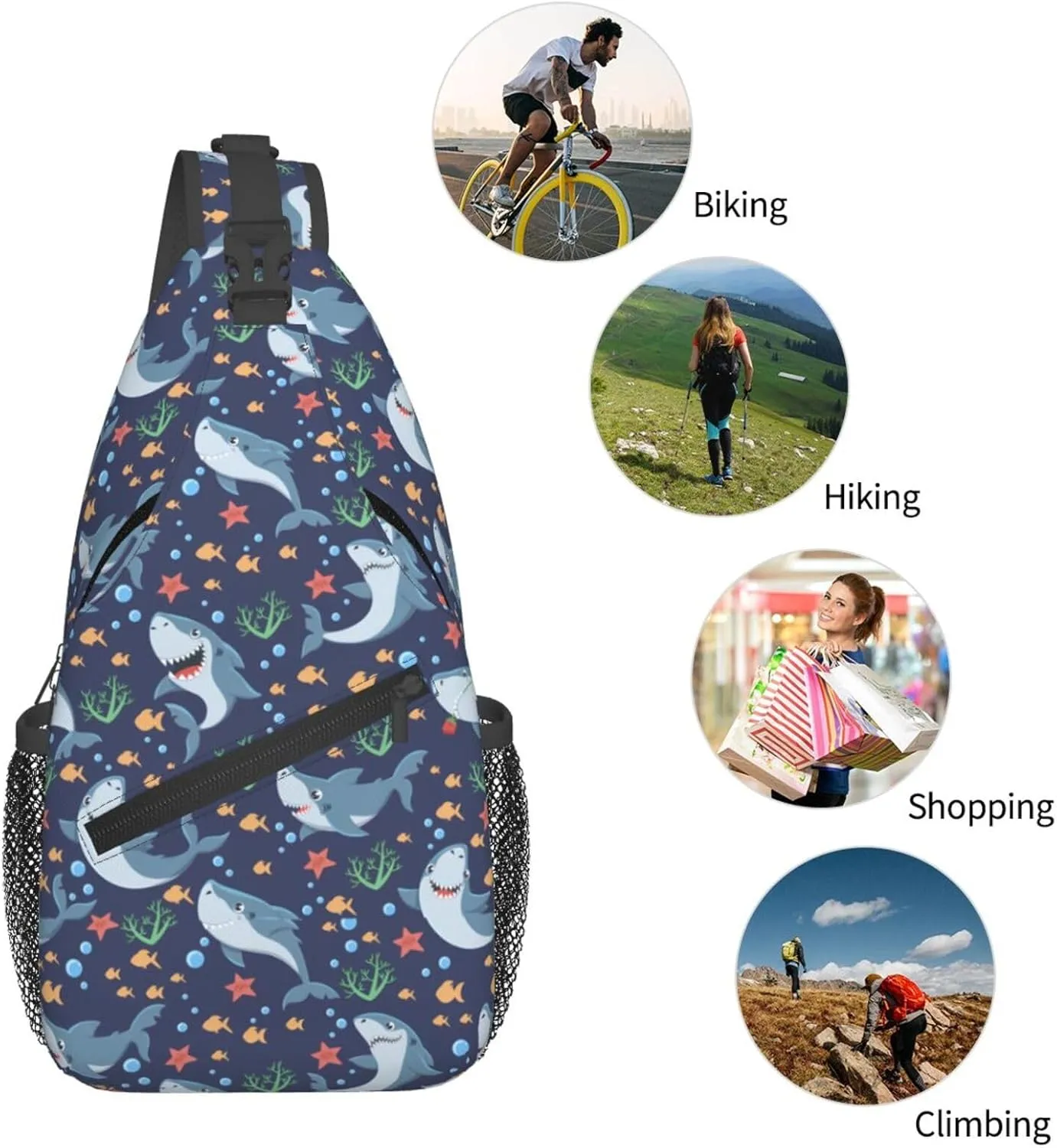 Sharks Sea Dwellers Marine Inhabitants Chest Sling Bag Crossbody Shoulder Backpack Bag Gym Cycling Travel Hiking Daypack Cross Bag