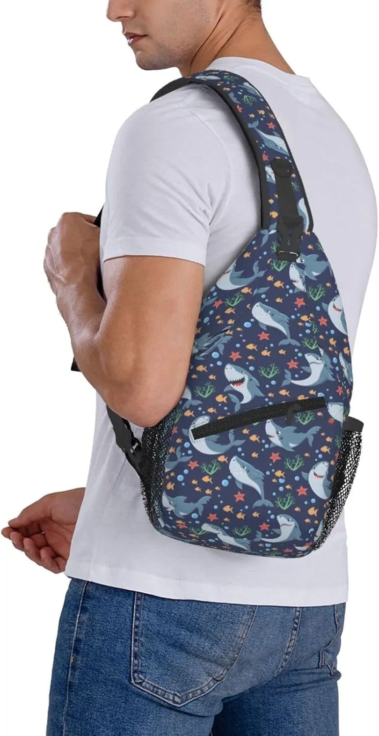 Sharks Sea Dwellers Marine Inhabitants Chest Sling Bag Crossbody Shoulder Backpack Bag Gym Cycling Travel Hiking Daypack Cross Bag