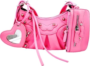Shoulder Bag for Women, Leather Hobo Bag, Punk Style Y2k Crossbody Purse with Rivet