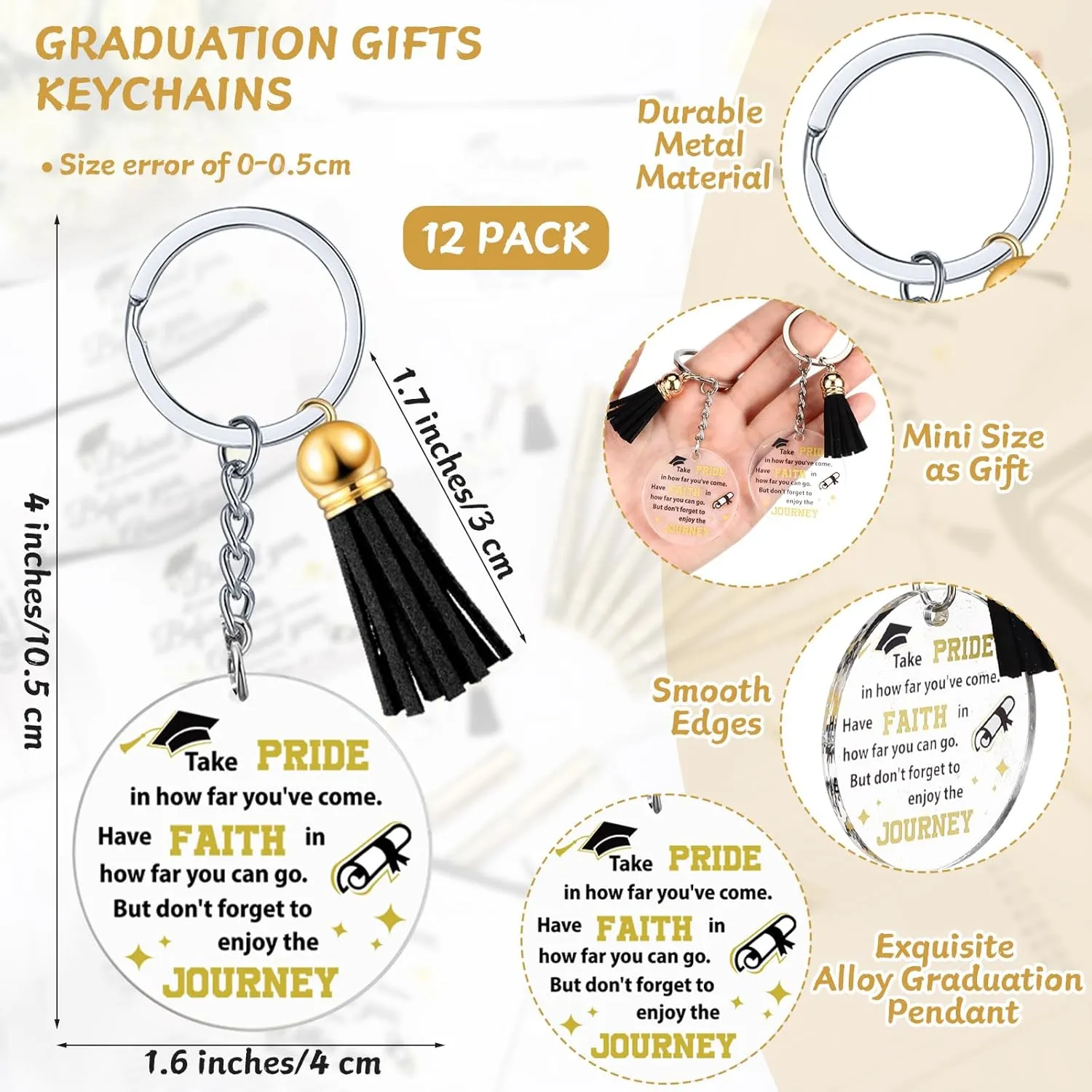 Silkfly 12 Sets Graduation Gift Bulk 2025 for Her, Makeup Bag Inspirational Pen, Class of 2025 Acrylic Keychain with Tassel, Congratulations Gift for Student, Teen, College, High School(Gold)