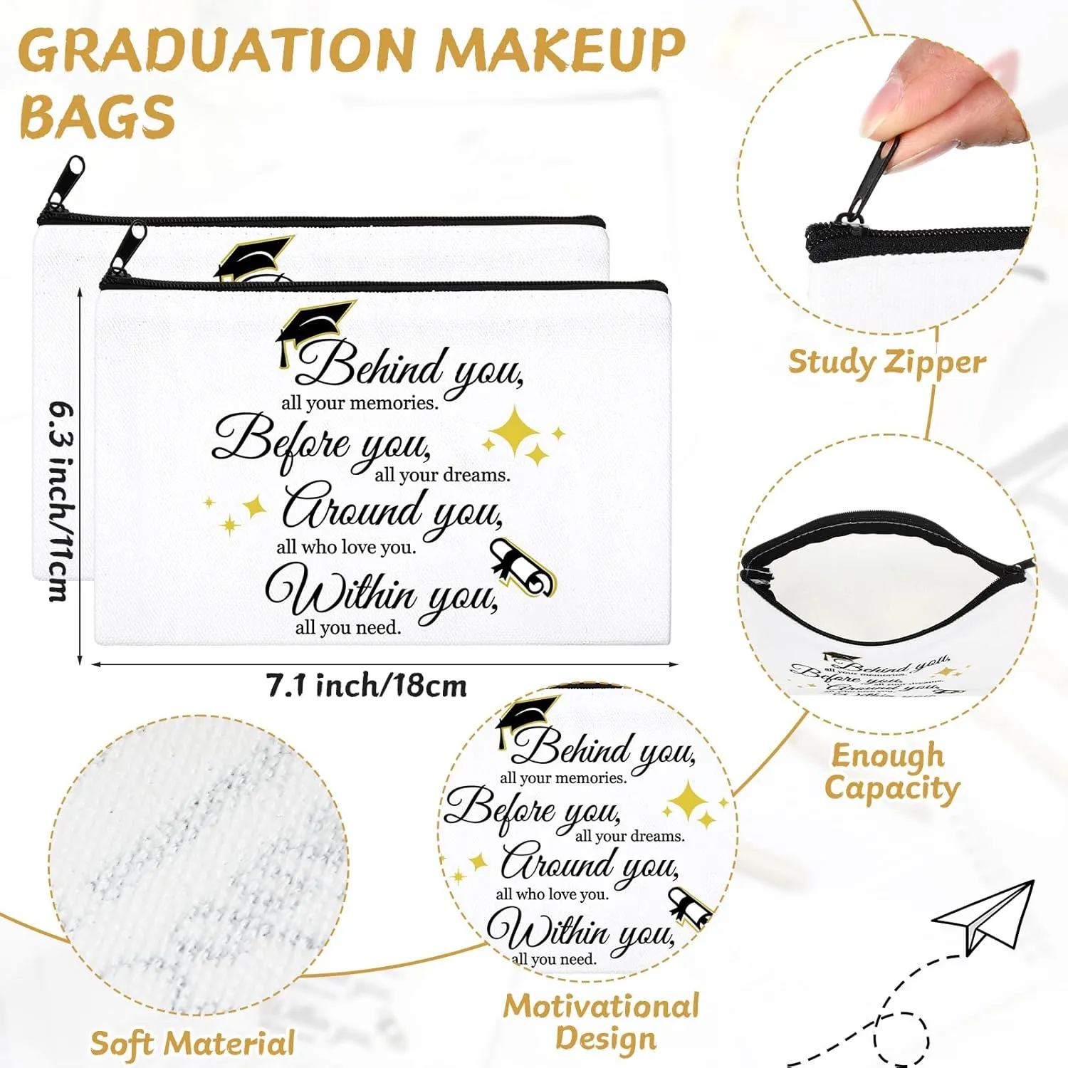 Silkfly 12 Sets Graduation Gift Bulk 2025 for Her, Makeup Bag Inspirational Pen, Class of 2025 Acrylic Keychain with Tassel, Congratulations Gift for Student, Teen, College, High School(Gold)