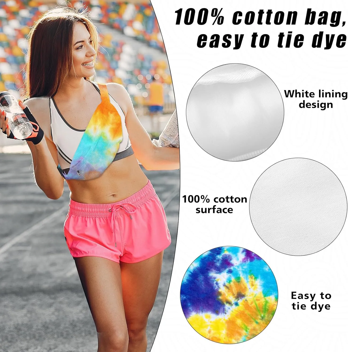 Silkfly White Cotton Fanny Pack for Tie Dye Kit White Items Things to Tie Dye Party Supplies Waist Pouch Dying Bulk for Large Groups Hip Belt Bags
