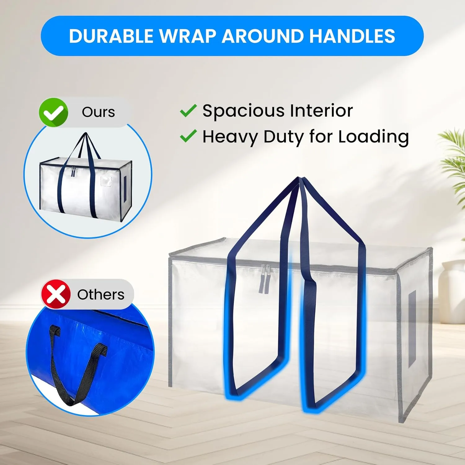 Simple Deluxe 12 Pack Extra Large Moving Bags with Lids, Reinforced Handles and Zippers, Heavy Duty Storage Tote for Moving Travel Camping Space Saving, White