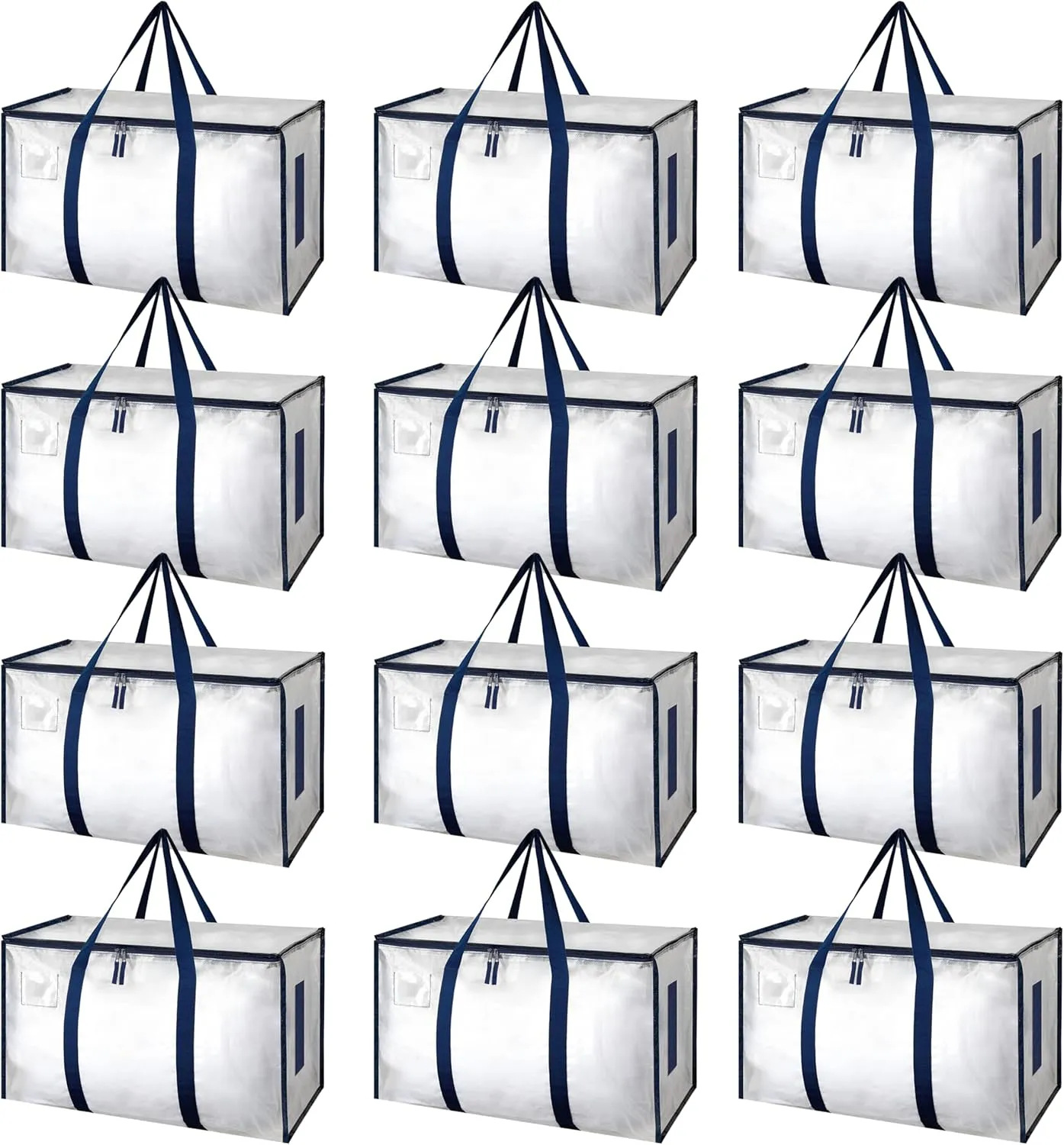 Simple Deluxe 12 Pack Extra Large Moving Bags with Lids, Reinforced Handles and Zippers, Heavy Duty Storage Tote for Moving Travel Camping Space Saving, White