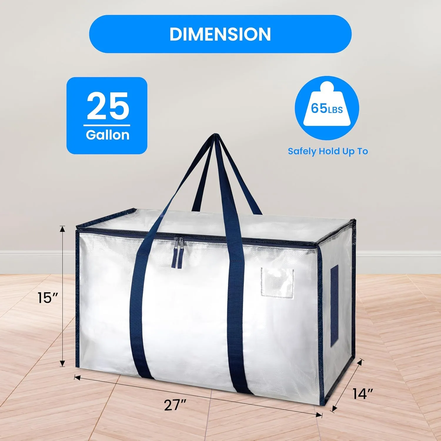 Simple Deluxe 12 Pack Extra Large Moving Bags with Lids, Reinforced Handles and Zippers, Heavy Duty Storage Tote for Moving Travel Camping Space Saving, White