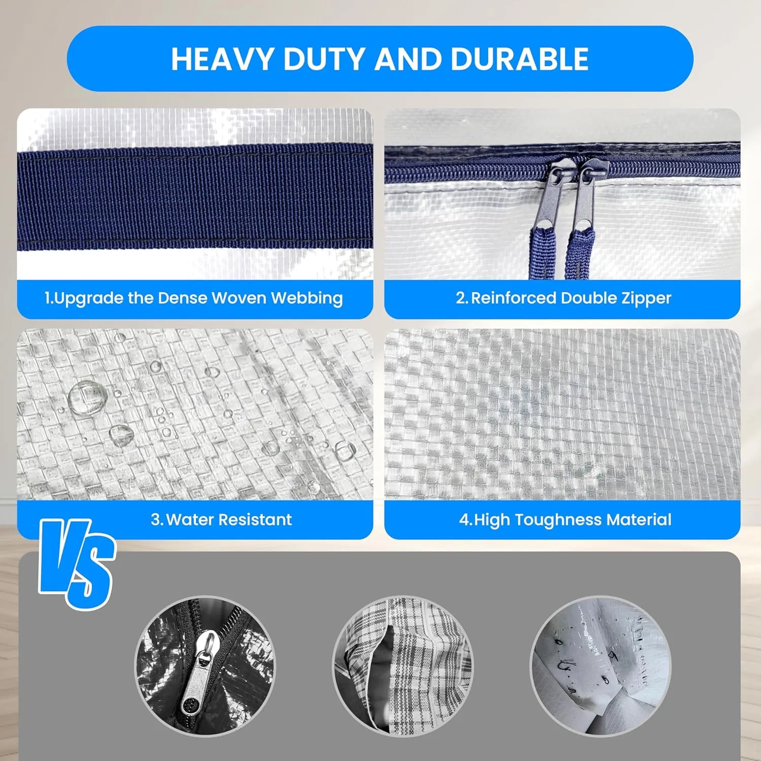 Simple Deluxe 12 Pack Extra Large Moving Bags with Lids, Reinforced Handles and Zippers, Heavy Duty Storage Tote for Moving Travel Camping Space Saving, White