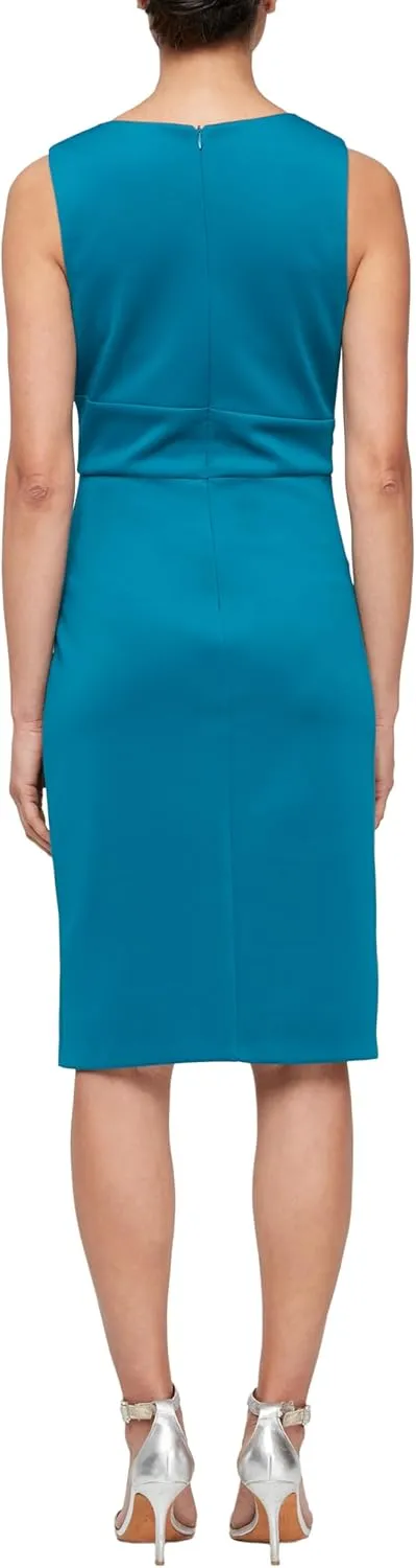 S.L. Fashions Women's Short Sleeveless Sheath Cocktail Dress with Cross Waist and Cascade Front