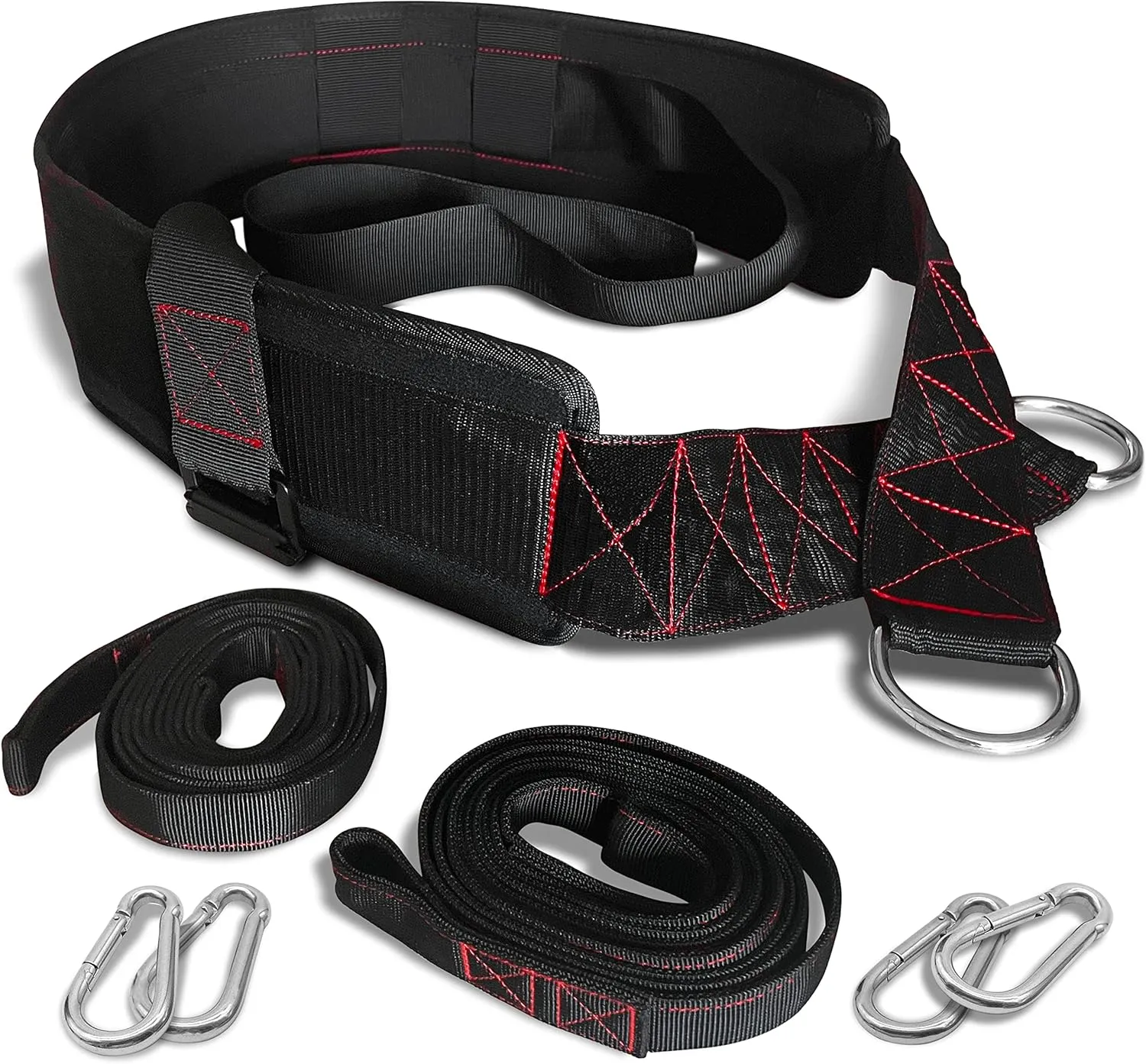 Sled Pulling Belt, Adjustable Closure, 2 Straps & 4 Hooks - for Multidirectional Resistance Training, Strength and Agility