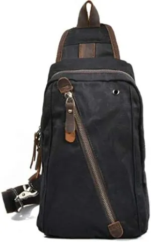 Sling Bag Chest Shoulder Backpack Fanny Pack Waterproof Canvas Waxed Crossbody Bags for Men (Black, One_Size)