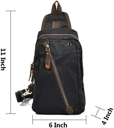 Sling Bag Chest Shoulder Backpack Fanny Pack Waterproof Canvas Waxed Crossbody Bags for Men (Black, One_Size)