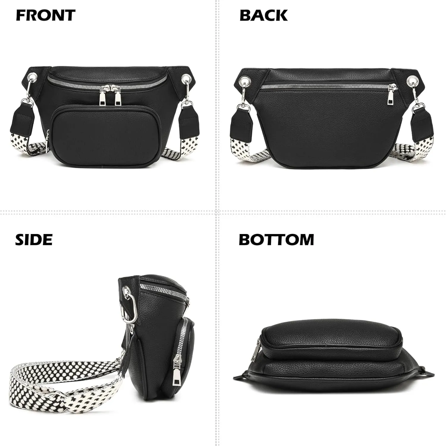 Sling Bag Crossbody Backpack - 2 in 1 Leather Cross Body Bag Fanny Pack with 2 Removable Straps