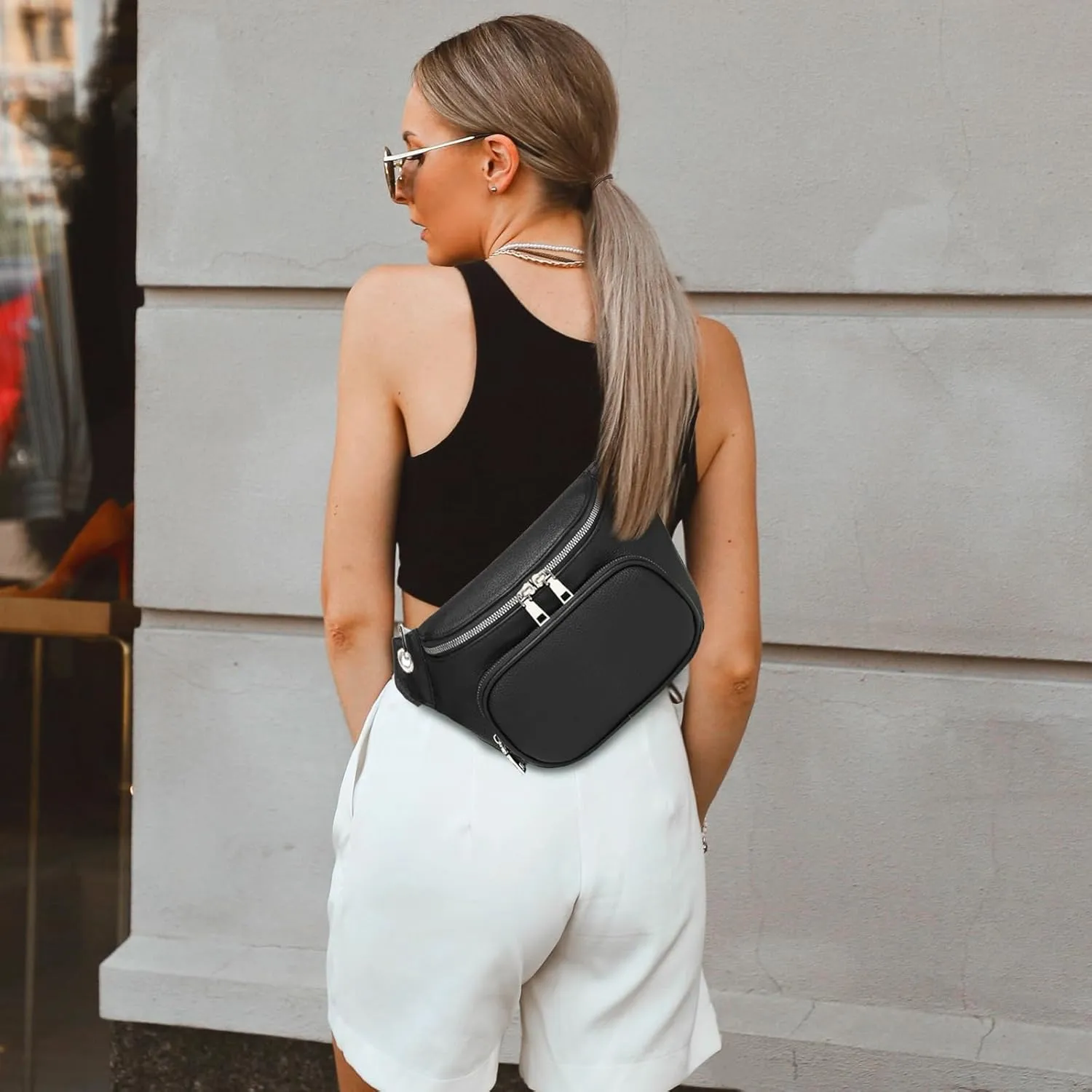 Sling Bag Crossbody Backpack - 2 in 1 Leather Cross Body Bag Fanny Pack with 2 Removable Straps