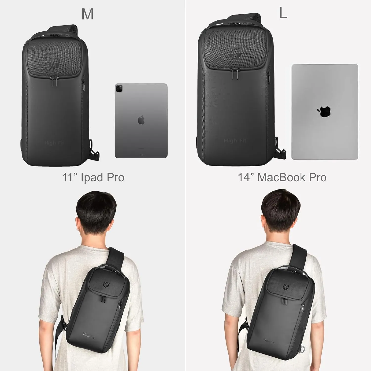 Sling Bag Crossbody Backpack Compact Daypack for Shoulder bag 14" MacBook Pro M4, 13" MacBook Air/Pro (Black, L for 13-14 inch MacBook)