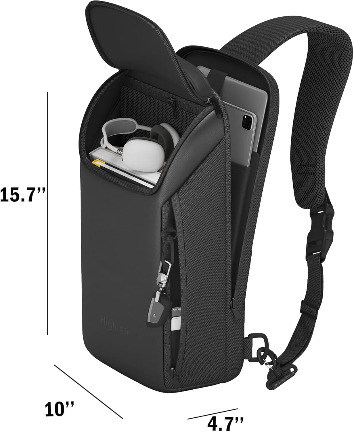 Sling Bag Crossbody Backpack Compact Daypack for Shoulder bag 14" MacBook Pro M4, 13" MacBook Air/Pro (Black, L for 13-14 inch MacBook)