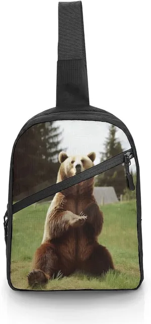 Sling Bag Crossbody Backpack,Hi Bear Sit on The Lawn Print Chest Bag,Crossbody Bags Fanny Pack Chest Bag