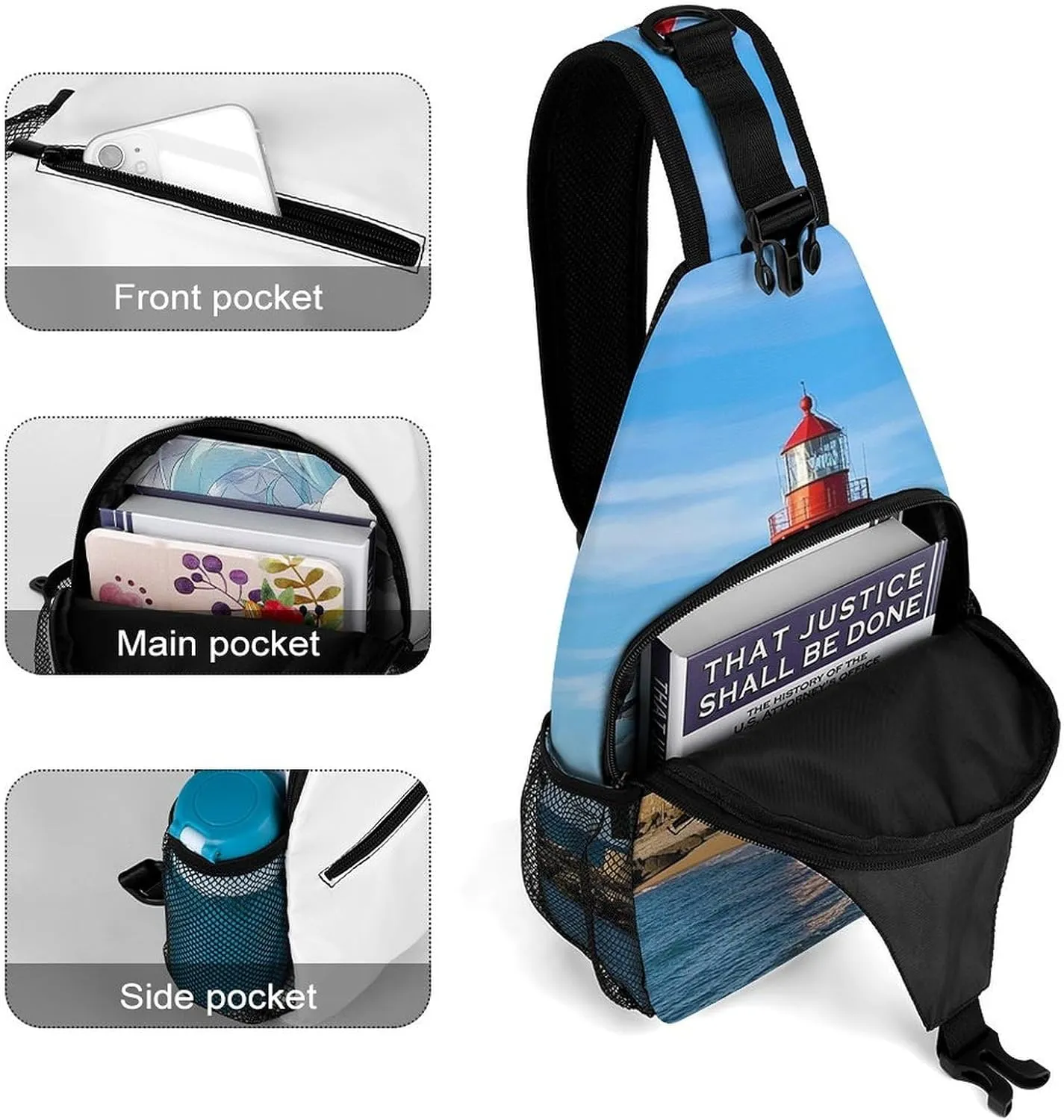 Sling Bag Crossbody Shoulder Bag Cross Chest Bag Beach Lighthouse Sling Backpack Travel Hiking Daypack