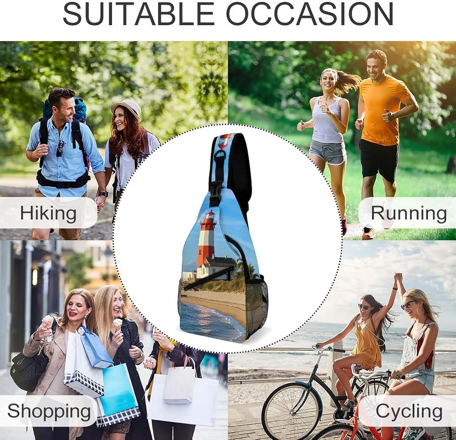 Sling Bag Crossbody Shoulder Bag Cross Chest Bag Beach Lighthouse Sling Backpack Travel Hiking Daypack