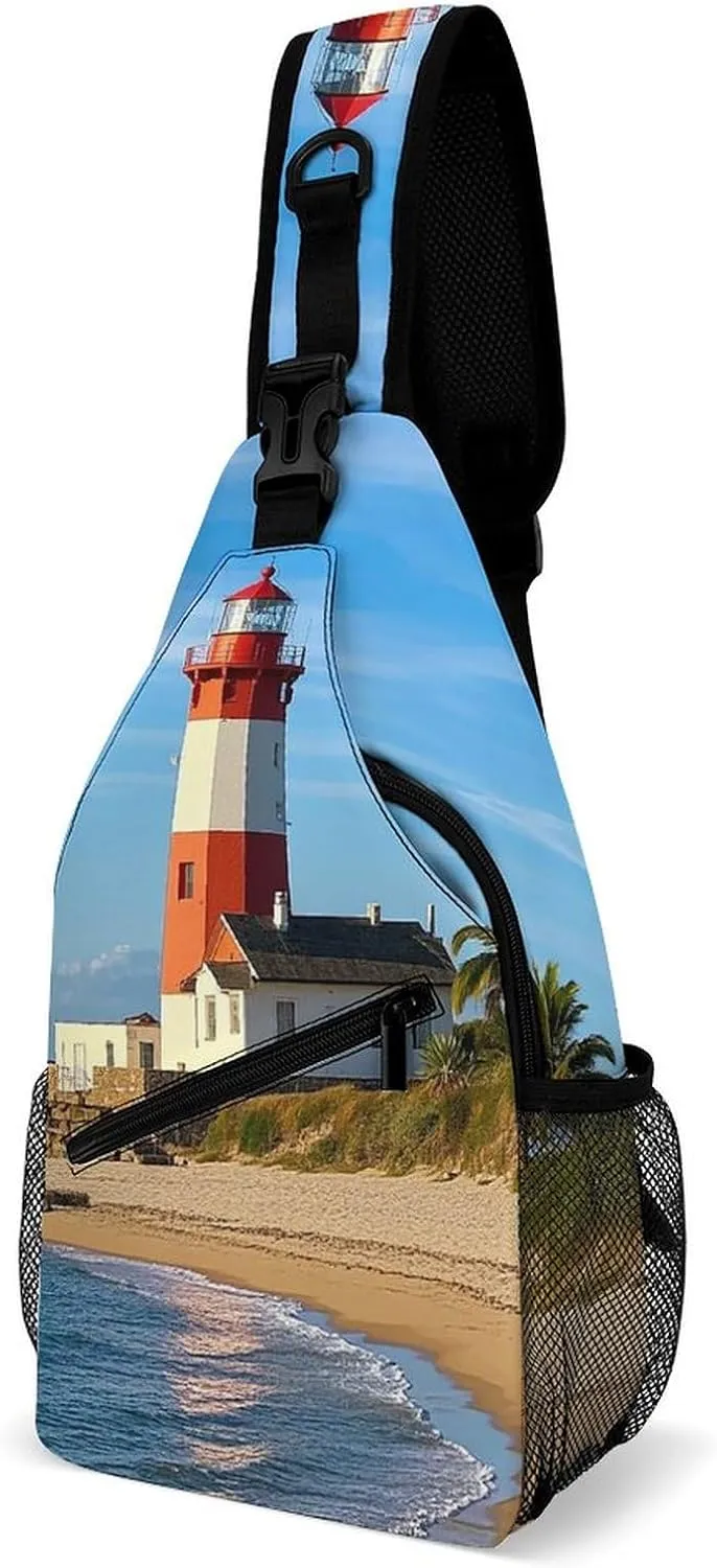 Sling Bag Crossbody Shoulder Bag Cross Chest Bag Beach Lighthouse Sling Backpack Travel Hiking Daypack