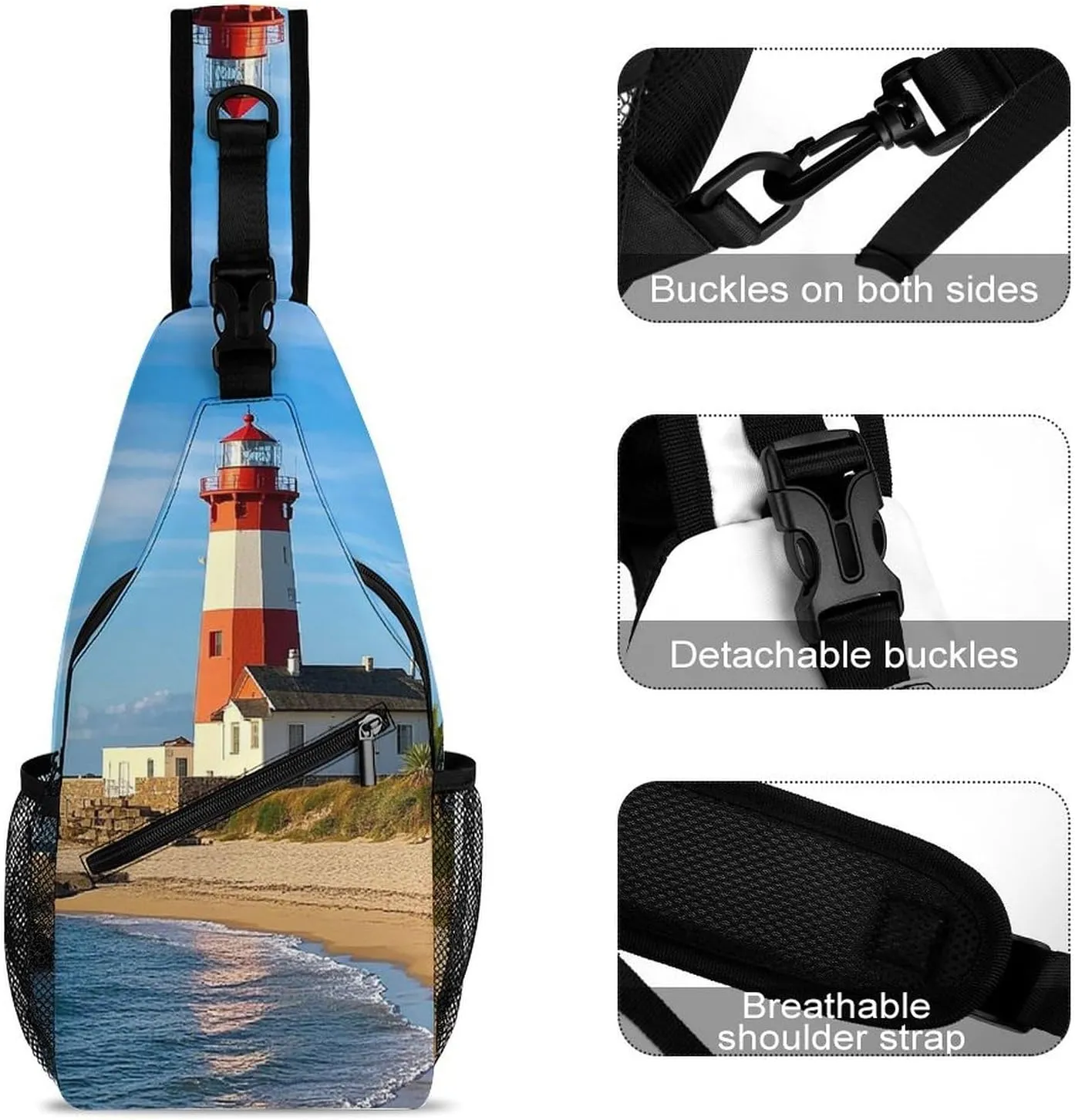 Sling Bag Crossbody Shoulder Bag Cross Chest Bag Beach Lighthouse Sling Backpack Travel Hiking Daypack