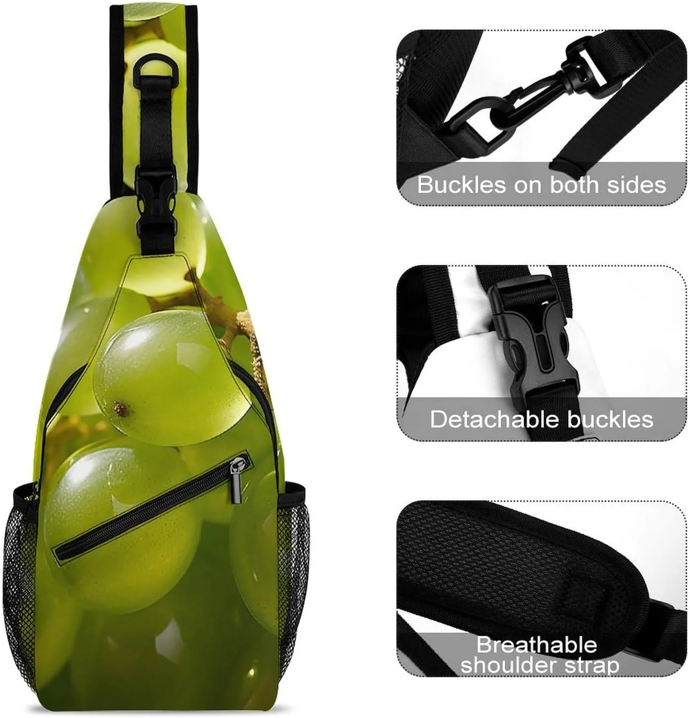 Sling Bag Crossbody Shoulder Bag Cross Chest Bag Bunch of Green Grapes Sling Backpack Travel Hiking Daypack