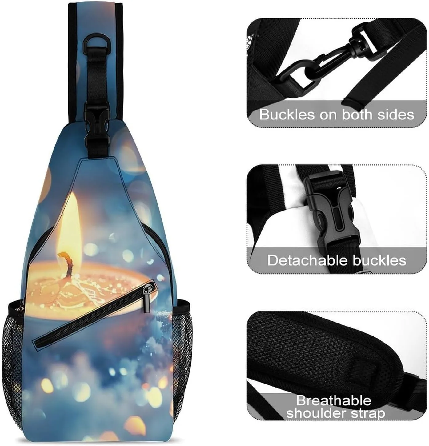 Sling Bag Crossbody Shoulder Bag Cross Chest Bag Lit Candle Sling Backpack Travel Hiking Daypack
