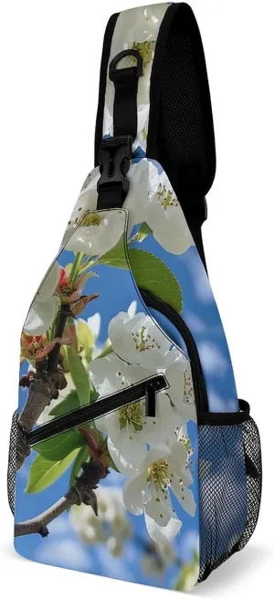Sling Bag Crossbody Shoulder Bag Cross Chest Bag White Pear Blossom Sling Backpack Travel Hiking Daypack