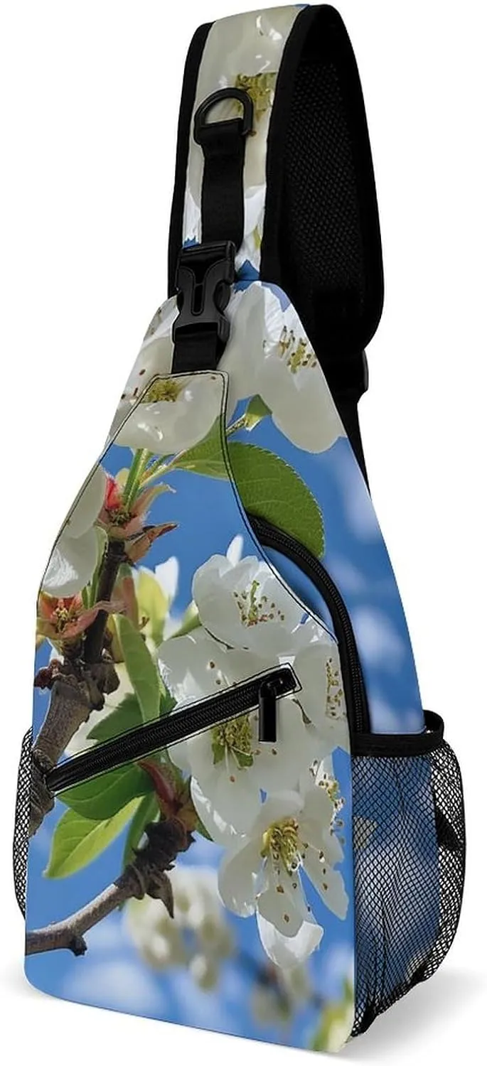 Sling Bag Crossbody Shoulder Bag Cross Chest Bag White Pear Blossom Sling Backpack Travel Hiking Daypack