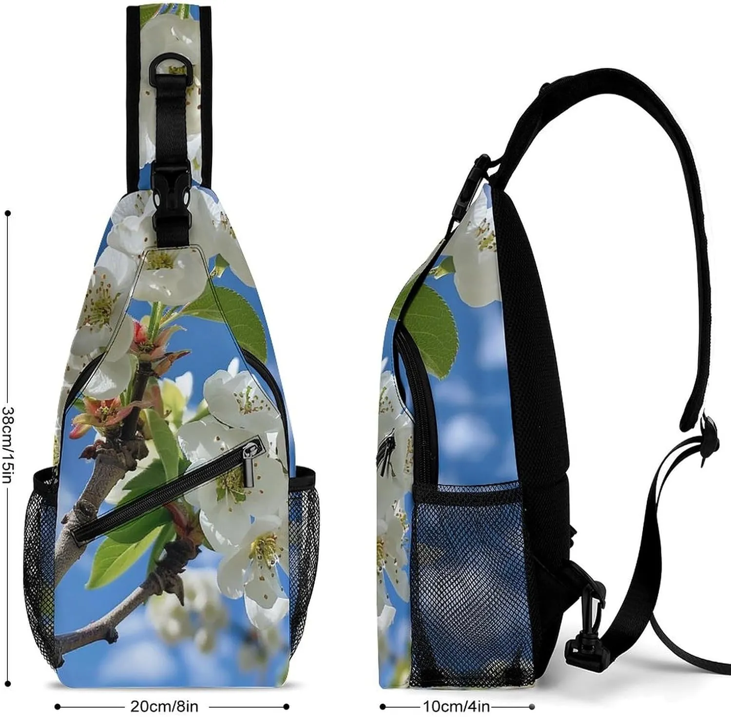 Sling Bag Crossbody Shoulder Bag Cross Chest Bag White Pear Blossom Sling Backpack Travel Hiking Daypack