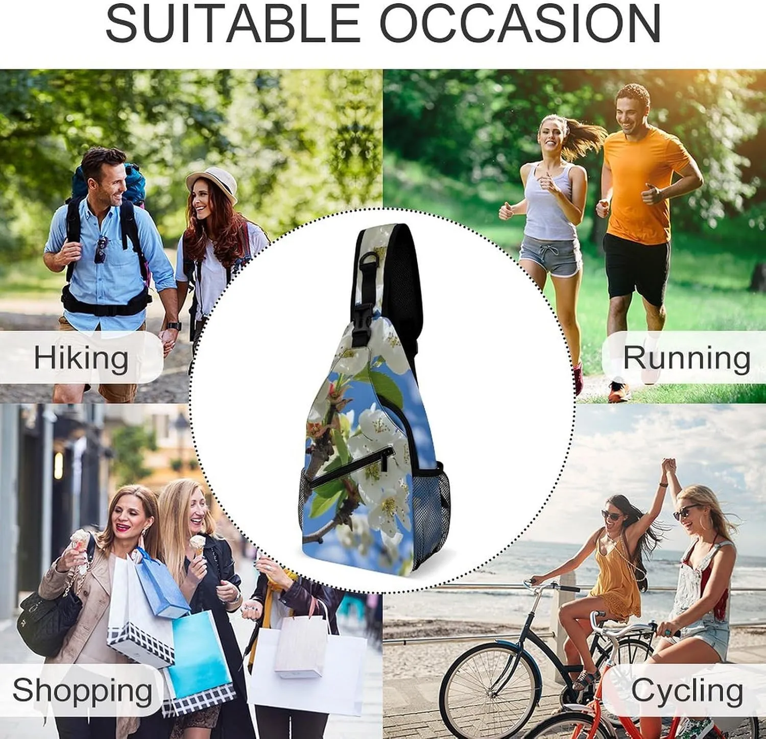 Sling Bag Crossbody Shoulder Bag Cross Chest Bag White Pear Blossom Sling Backpack Travel Hiking Daypack
