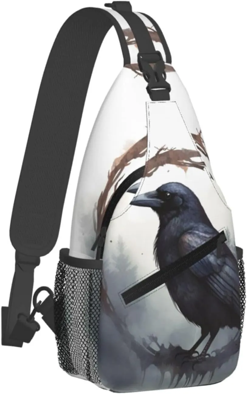 Sling Bag for Women Men Chest Bag Black Crow Crossbody Bag Small Sling Backpack Fanny Packs Hiking Daypack