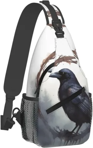 Sling Bag for Women Men Chest Bag Black Crow Crossbody Bag Small Sling Backpack Fanny Packs Hiking Daypack
