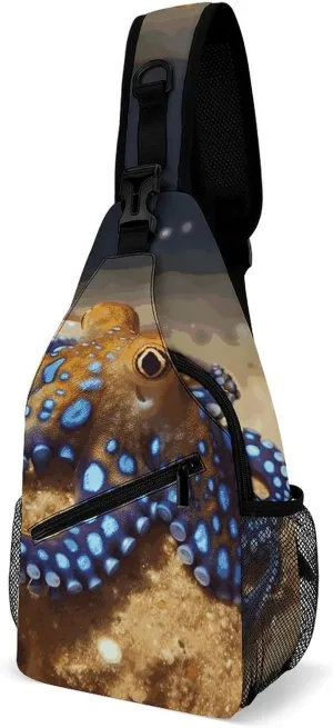 Sling Bag for Women Men Chest Bag Blue Ring Octopus Crossbody Bag Small Sling Backpack Daypack Fanny Packs